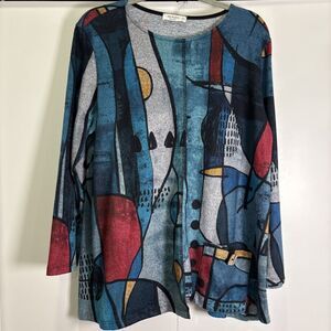 Jess & Jane Top Granada Lightweight Knit Pullover Women's XLarge Long Sleeve USA